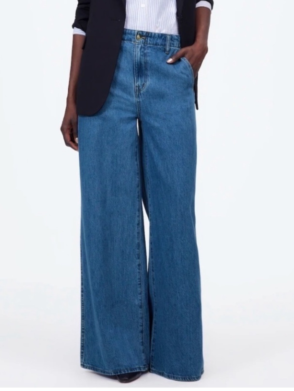 Madewell Wide Sweep Denim Trousers in Java Wash Size 27